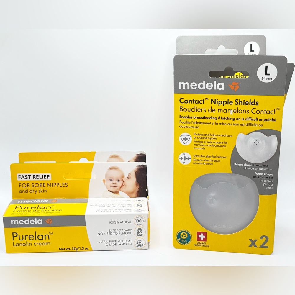 2 Medela Purelan lanolin cream fast relief ,3 Medela contact nipple shields